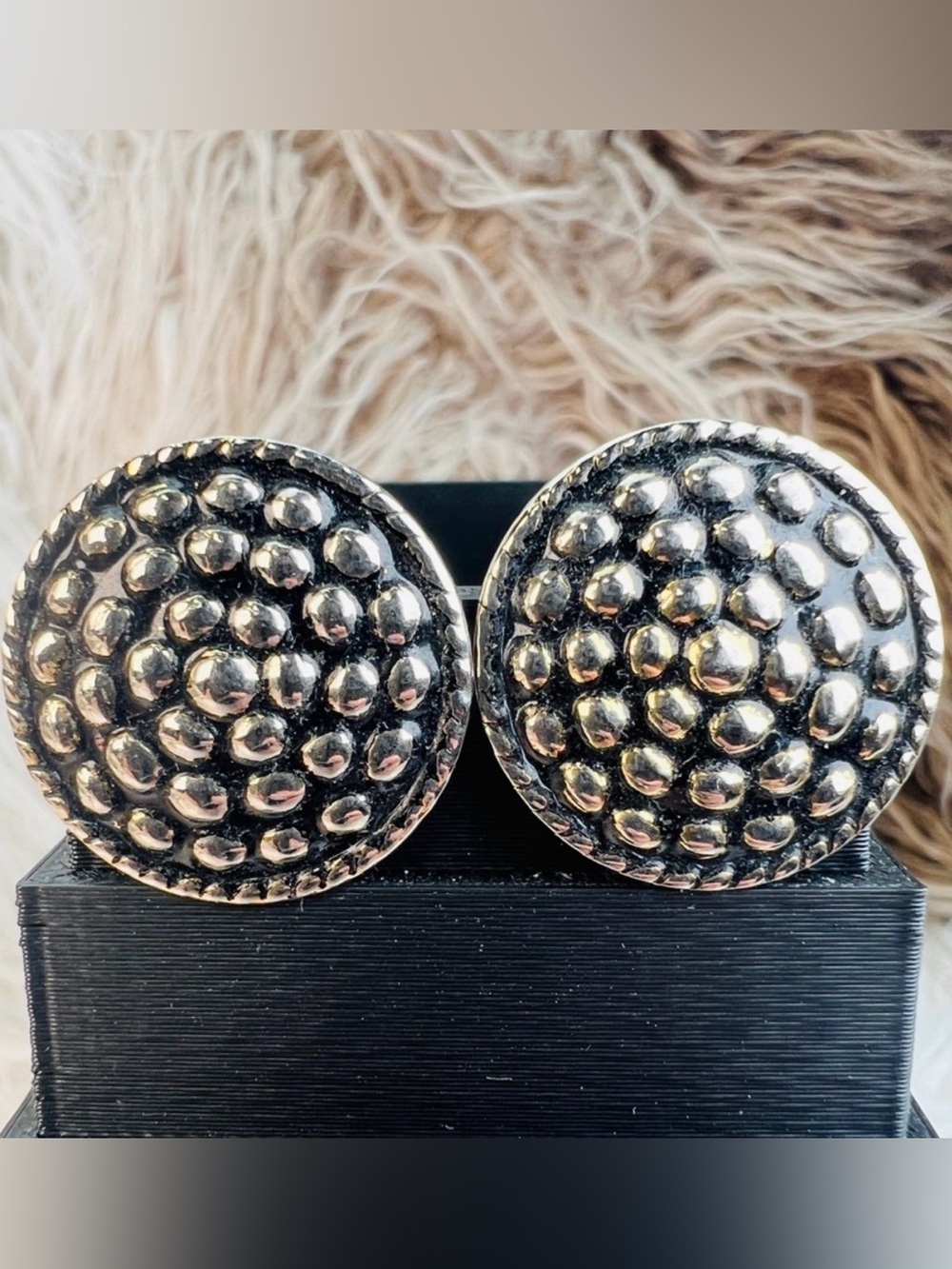 Interesting, aged silvertone, Bohemian chic costume pierced earrings